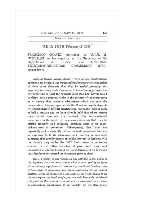 chavez vs gonzales|G.R. No. 168338. February 15, 2008 (Case Brief / Digest).